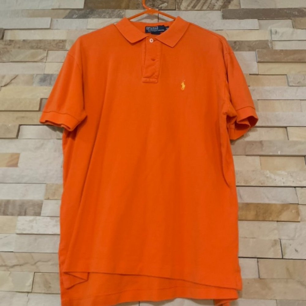 Polo by Ralph Lauren Orange Performance Fit Polo with Yellow Logo, SZ Medium